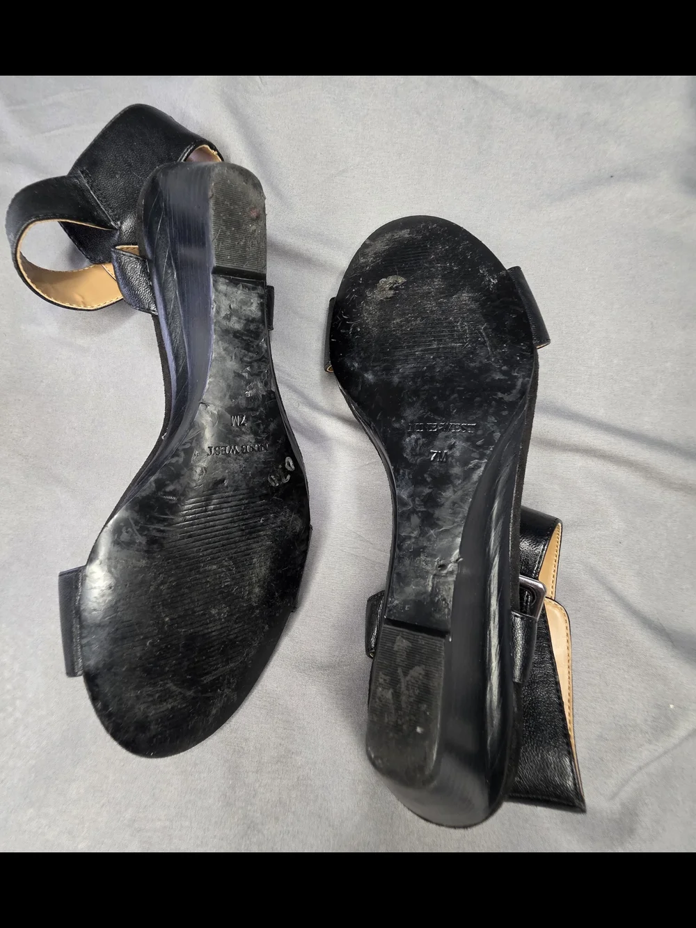 Nine West Black Ankle Strap Wedge Sandals Size 7 Buckle Open Toe